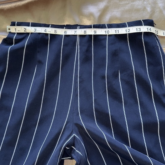 Talbots Silk Navy White Nautical Stripe Wide Leg Pants Side Zip Fully Lined Sz 6 - Picture 7 of 11